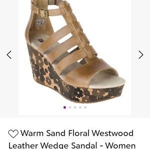 Cute brown floral cork wedge sandals CAT brand s z 7.5 used good condition.